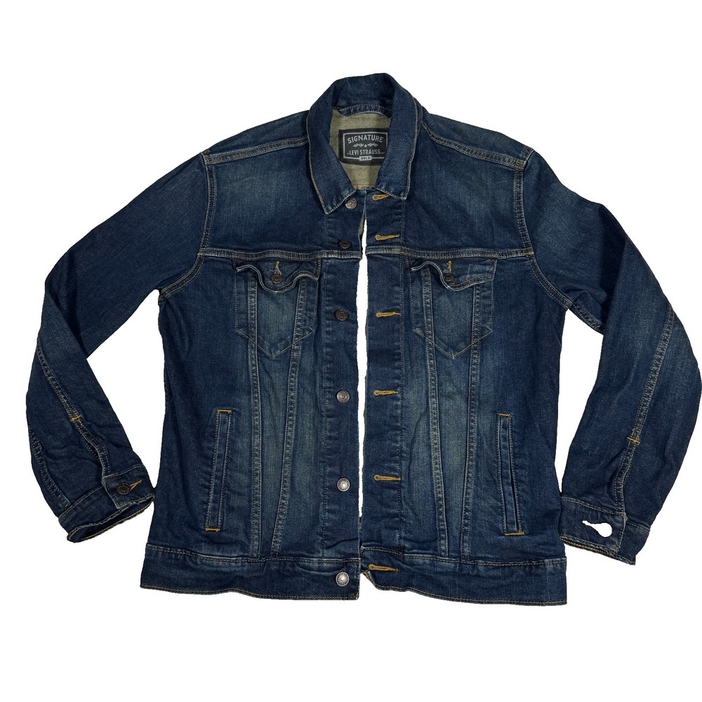 Levi's Signature Trucker Jacket Mens Medium Blue Denim Jean Classic Button Front